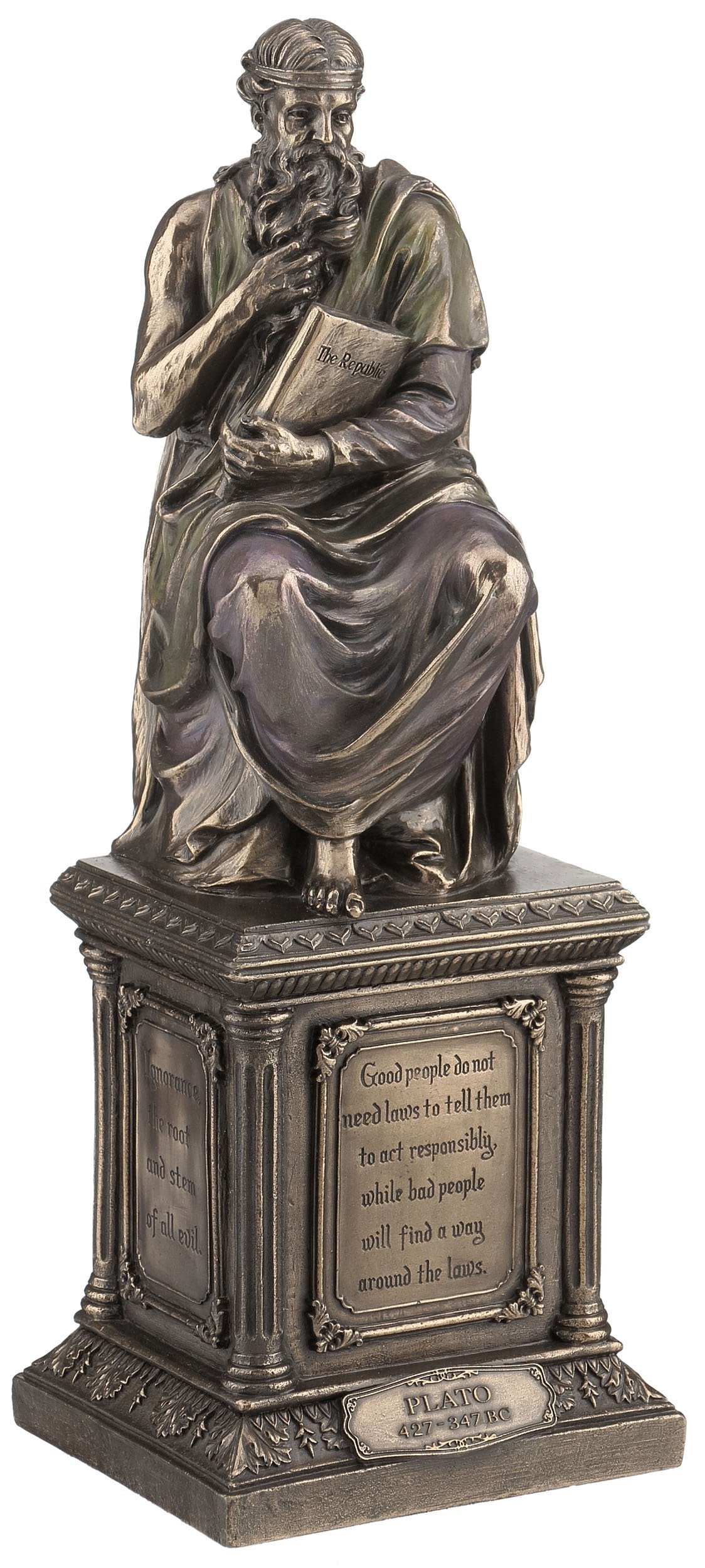 11.75 Inch Plato Sitting Cold Cast Bronze Sculpture Figurine