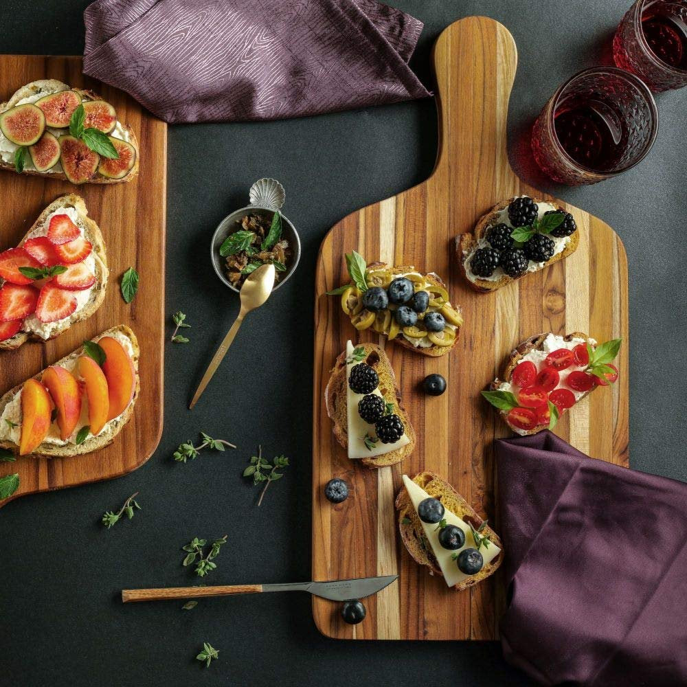 Teakhaus Marine Paddle Board with Handle - Medium Wood Cutting Board for Serving Appetizers, Cheese and Bread - Perfect Charcuterie and Tapas Board - Knife Friendly - FSC Certified