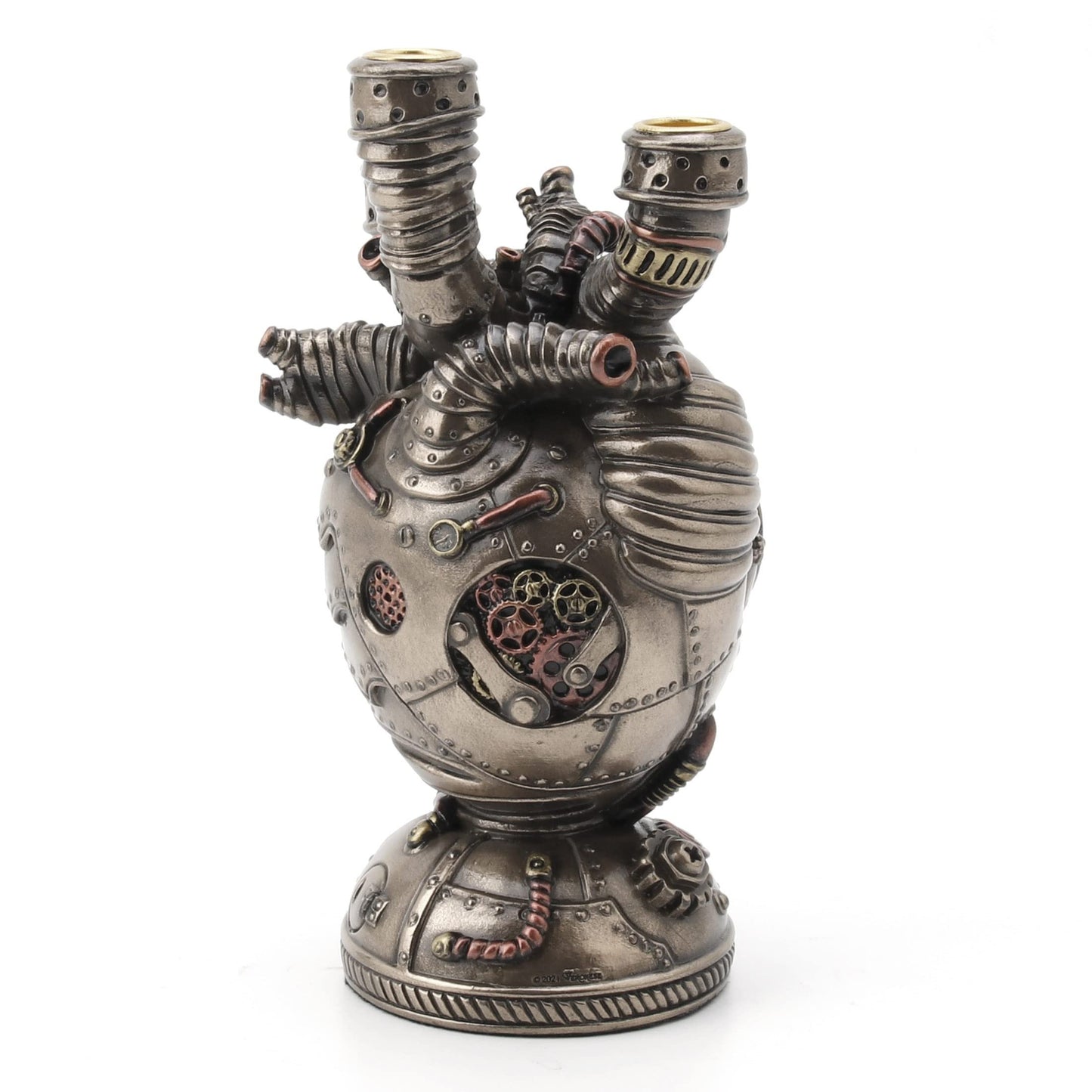 Veronese Design 6 3/4" Steampunk Augmented Artery Heart Device Triple Candle Holder Resin Sculpture Bronze Finish