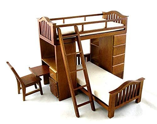 Aztec Imports, Inc. Dollhouse Miniature Student's Walnut Bunkbed Loft