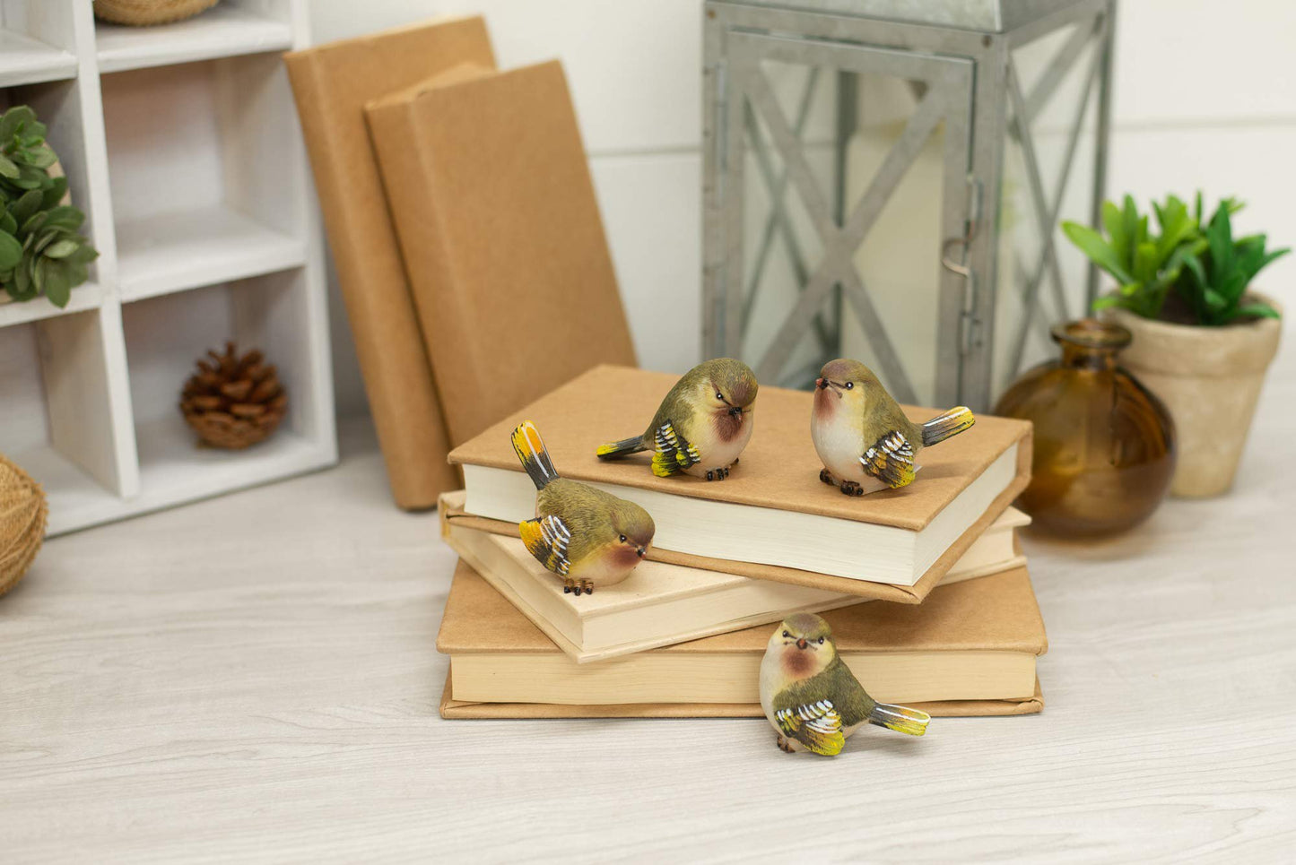 RAZ Imports Striped Wing Bird 2.5 x 2.25 inch Resin Decorative Tabletop Figurine Set of 4, Sage Green