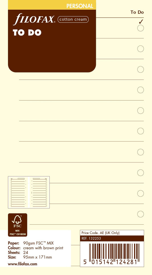 Filofax Organiser Refill Undated - To Do