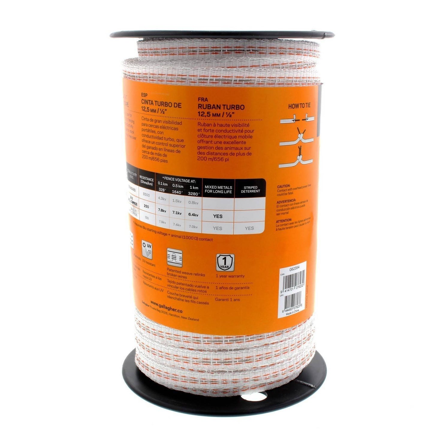 Gallagher 1/2" x 656' Turbo Poly Tape with Copper and Stainless Steel Strands for 34x More Conductivity Than Standard Poly Tape
