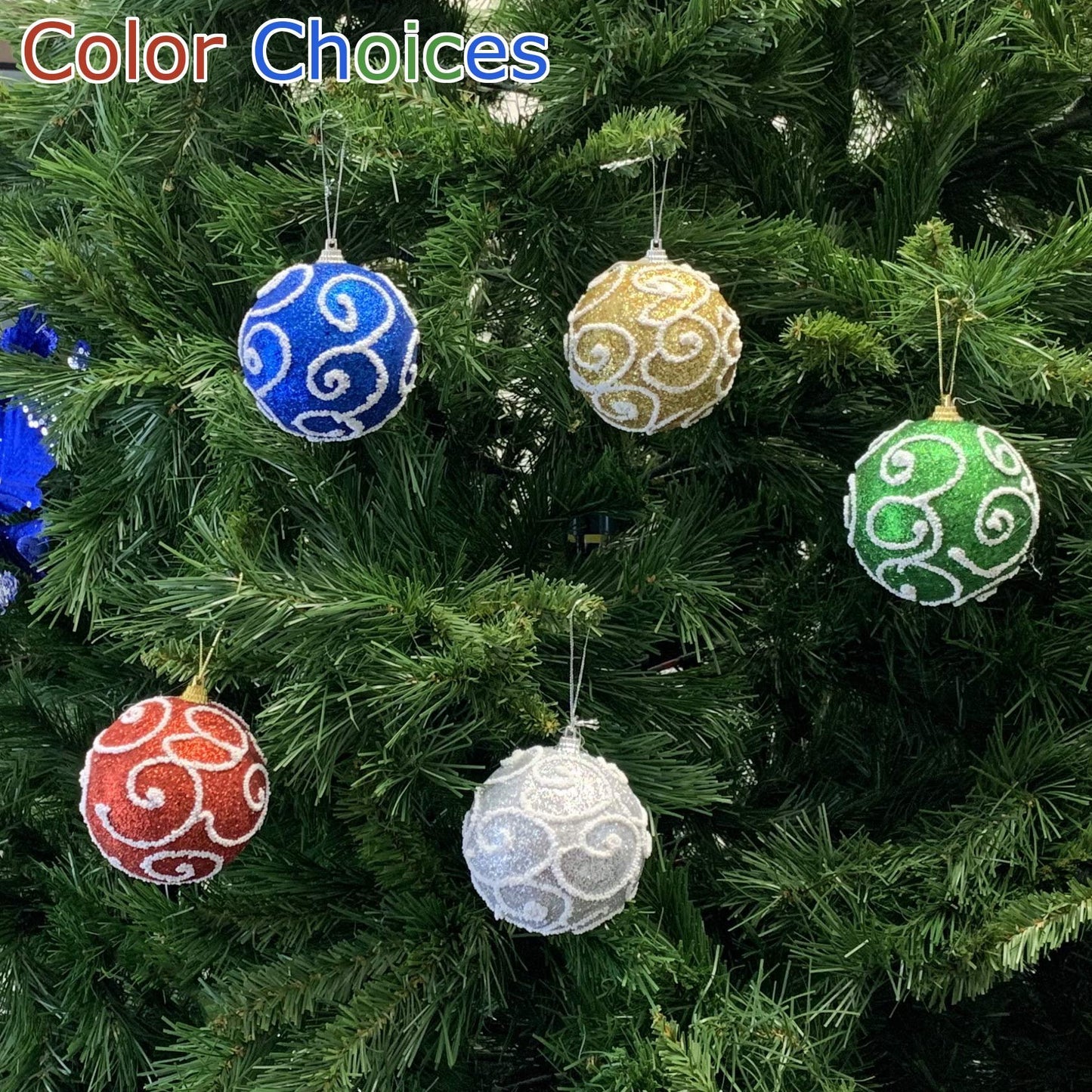 Allgala 12 Pack 3 Inch Christmas Tree Ornament Balls-Glitter Decorated Foam Large Xmas Ball-