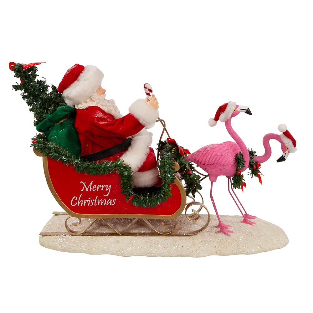 Kurt Adler 10-Inch Fabriche Flamingos Pulling Santa Sleigh