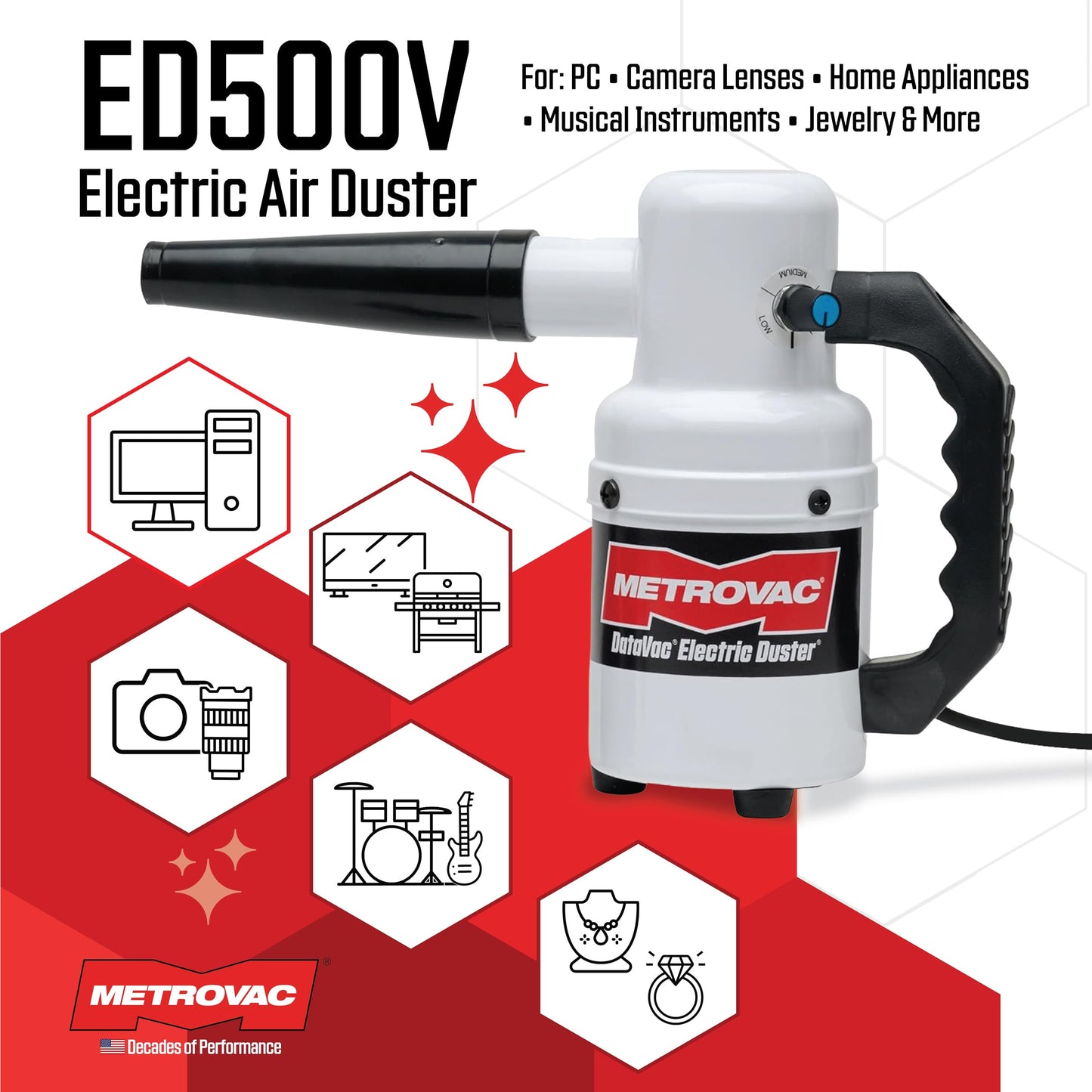 MetroVac DataVac Computer Duster Single & Variable Speed, ESD - Variation - Alternative to Compressed Air or Canned Air