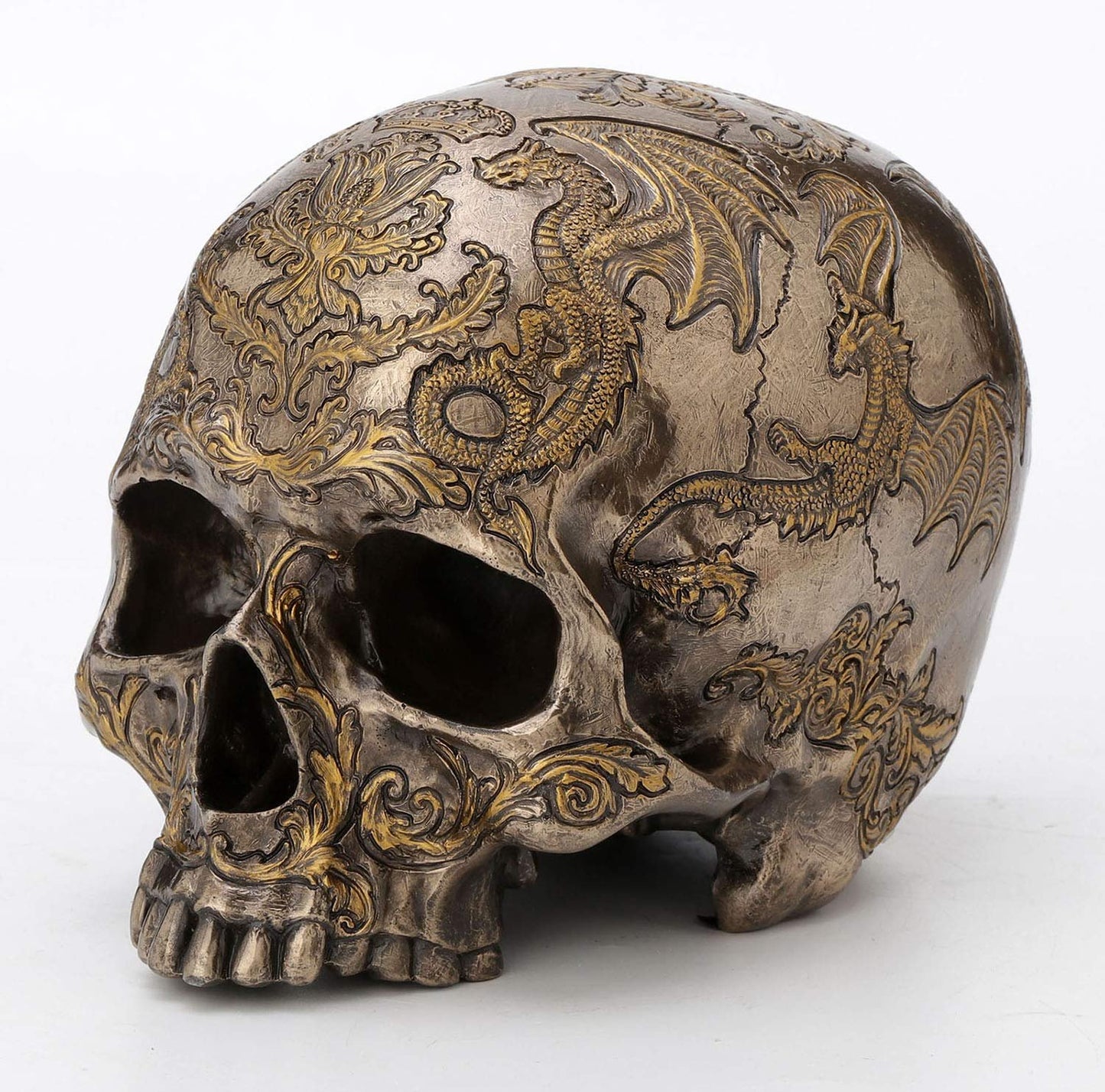 Veronese Design 5 3/8 Inch Thistle Flying Dragon Coat of Arms Skull Cold Cast Resin Bronze Finish Statue Home Decor