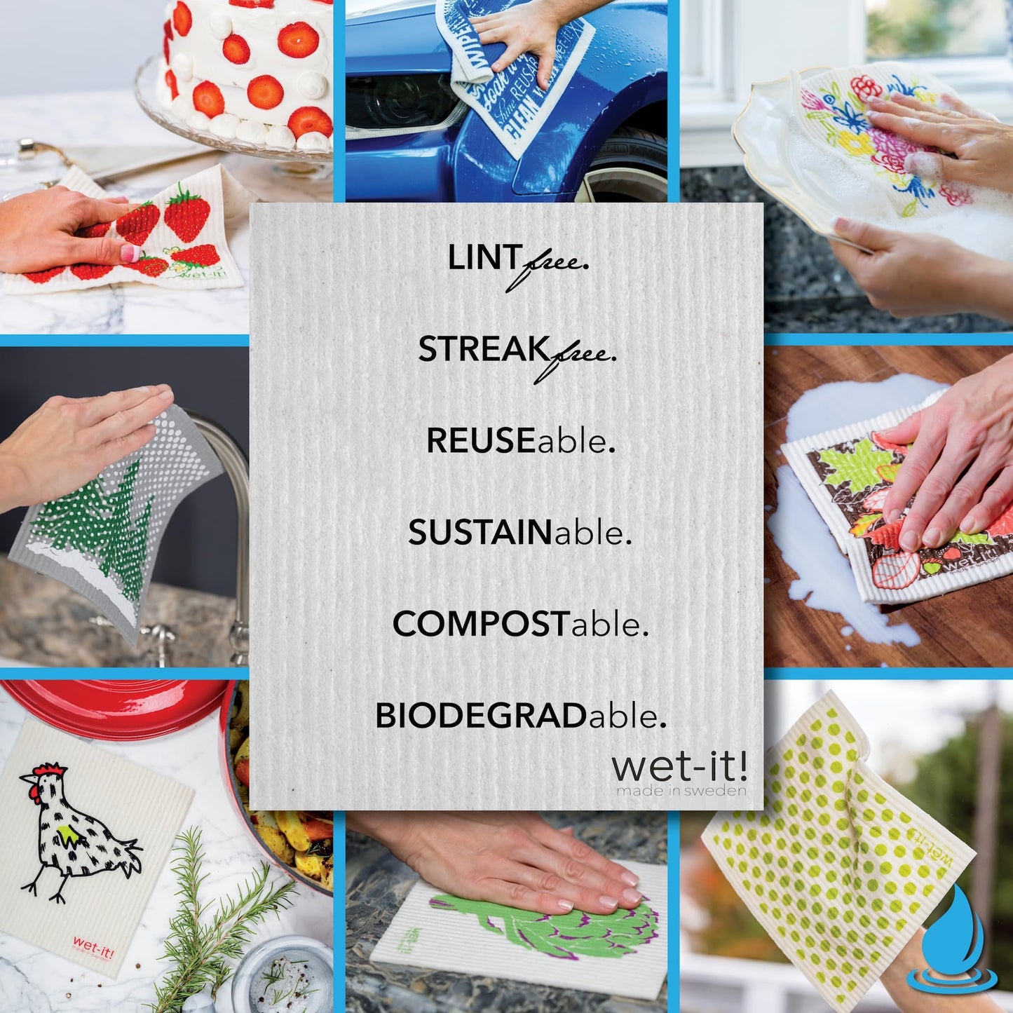 Wet It Swedish Dishcloths for Kitchen Washing Dishes - Reusable Swedish Dish Cloths - Reusable Paper Towels Alternative Swedish Dishcloths made in Sweden - Washable Kitchen Dish Cloths Cleaning Sponge