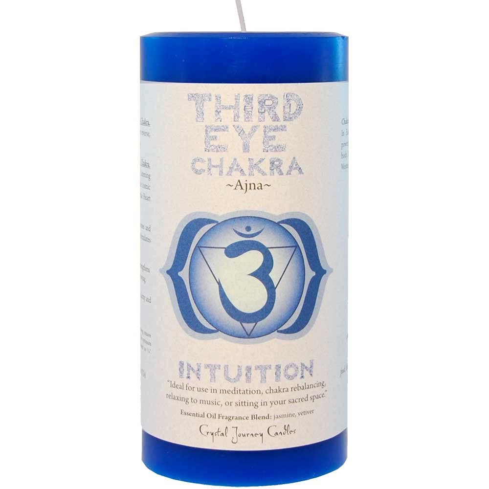 Crystal Journey 3"x6" Pillar Chakra Candles Bundle of 3 (Heart Chakra, Crown Chakra, Third Eye Chakra) - Handcrafted with Lead-Free Material