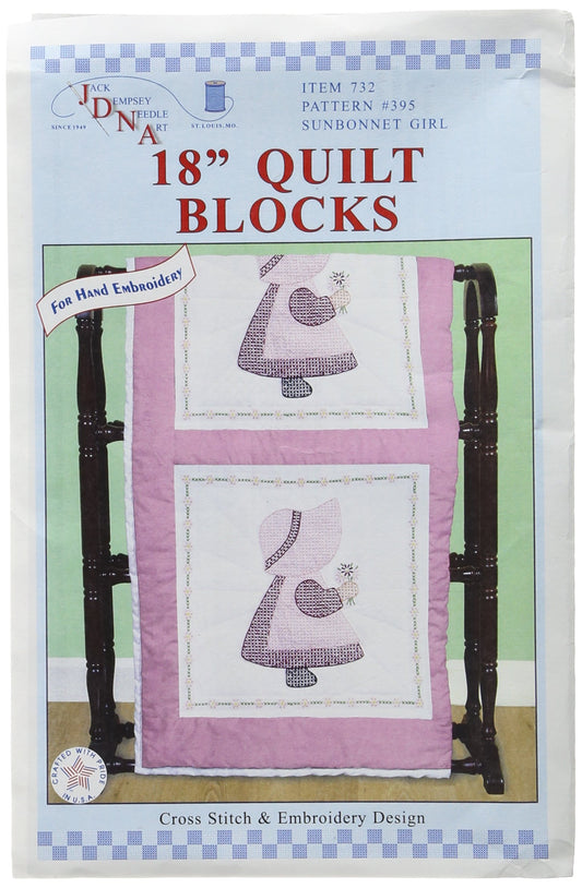 Jack Dempsey Stamped White Quilt Blocks 18"X18" 6/Pkg-Sunbonnet Girl
