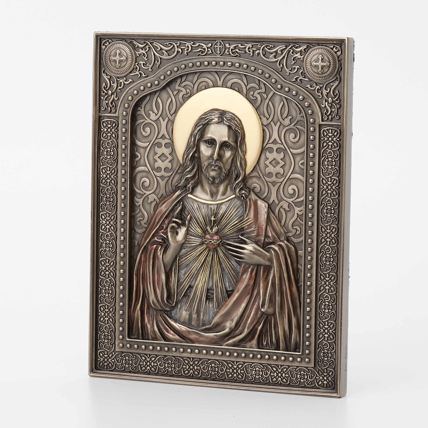 Veronese Design 7 1/2" The Sacred Heart of Jesus Wall Plaque Resin Sculpture Bronze Finish
