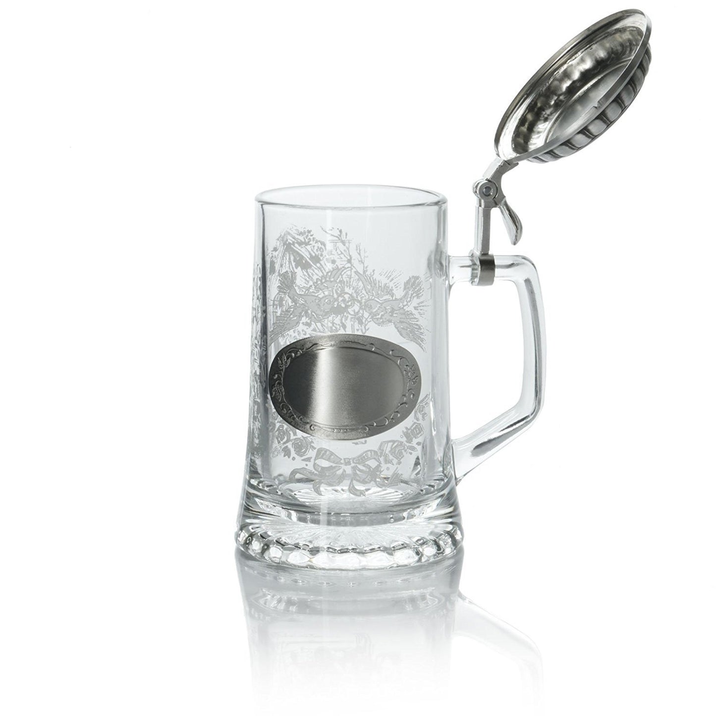 Wedding German Glass Beer Stein Depicts a Bride and Groom Leaving the Chapel