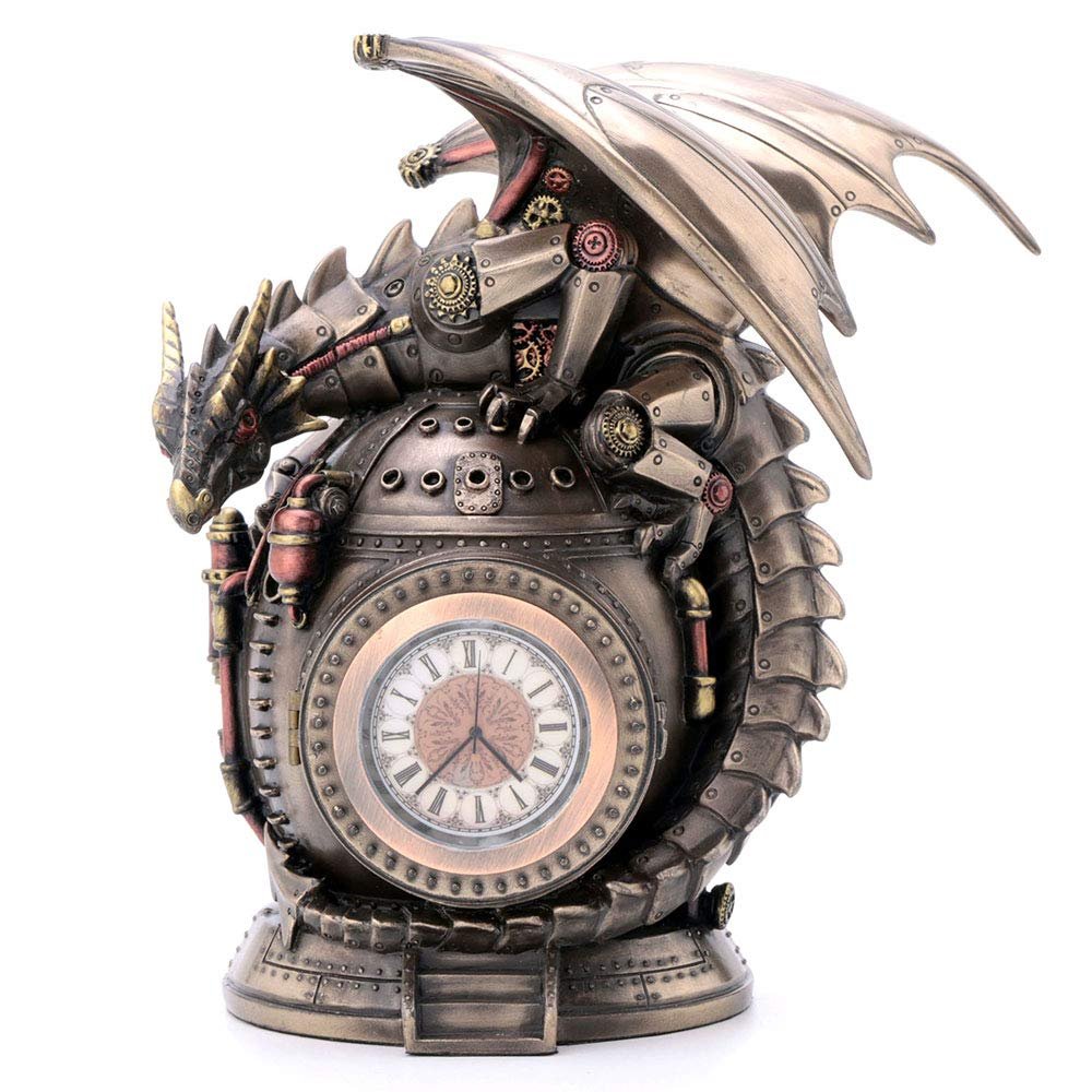 Veronese Design 7 Inch Steampunk Mechanical Dragon Time Machine Bank Vault Trinket Box Clock Cold Cast Resin Bronze Finish