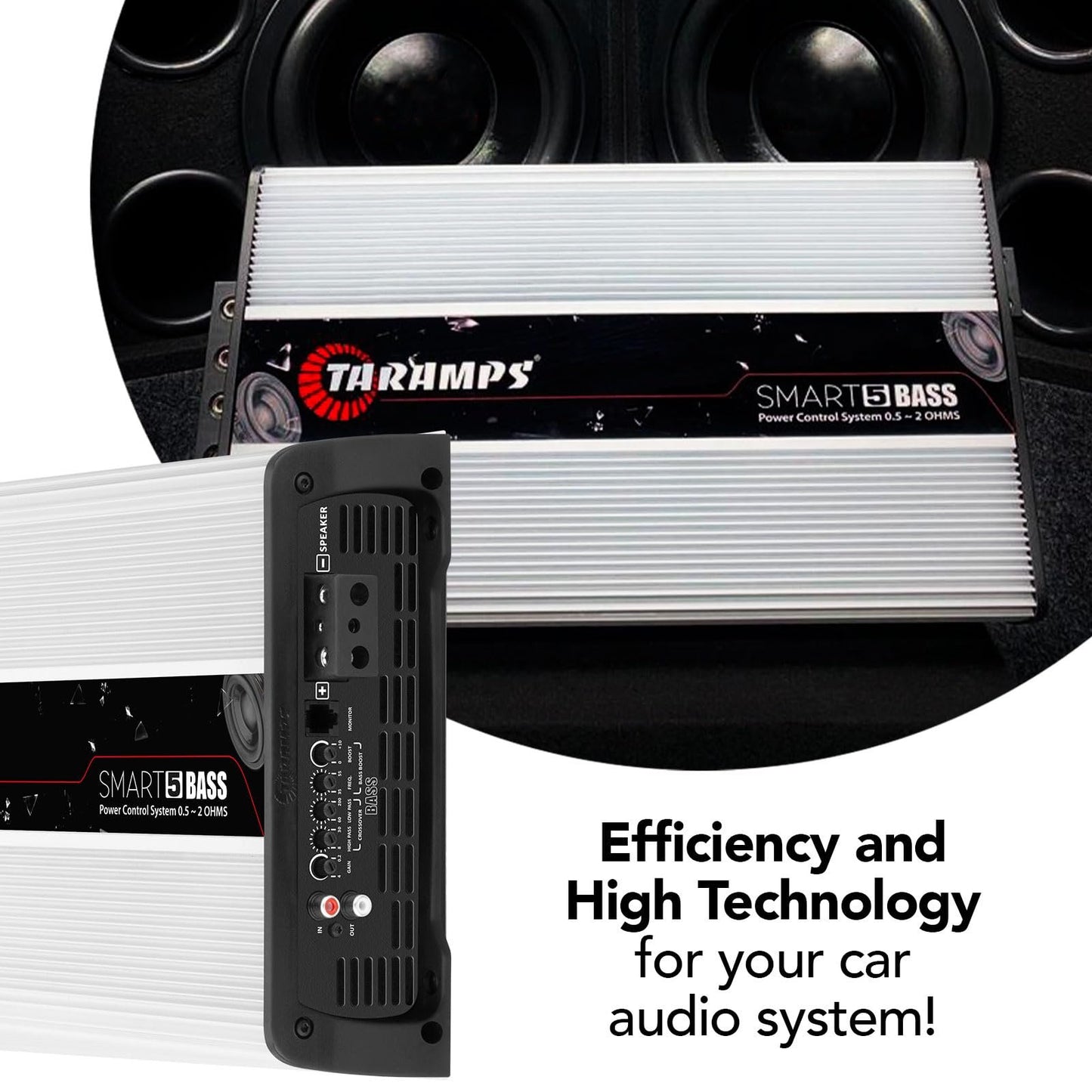 Taramps Smart 5 Bass Amplifier 0.5 to 2 Ohms 5000 Watts RMS, Multi Impedance, 1 Channel, High Power Class D, Monoblock, Great for Subwoofers, Smart 5k