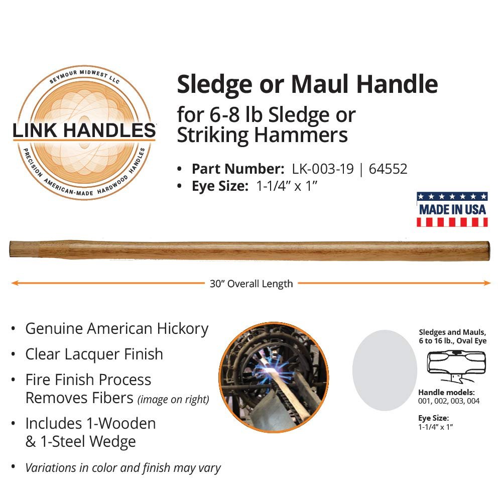 Link Handles Turner Day & Woolworth 003-19 30" Forest King Sledge Handle, 30" length, 1-1/4" x 1" oval eye