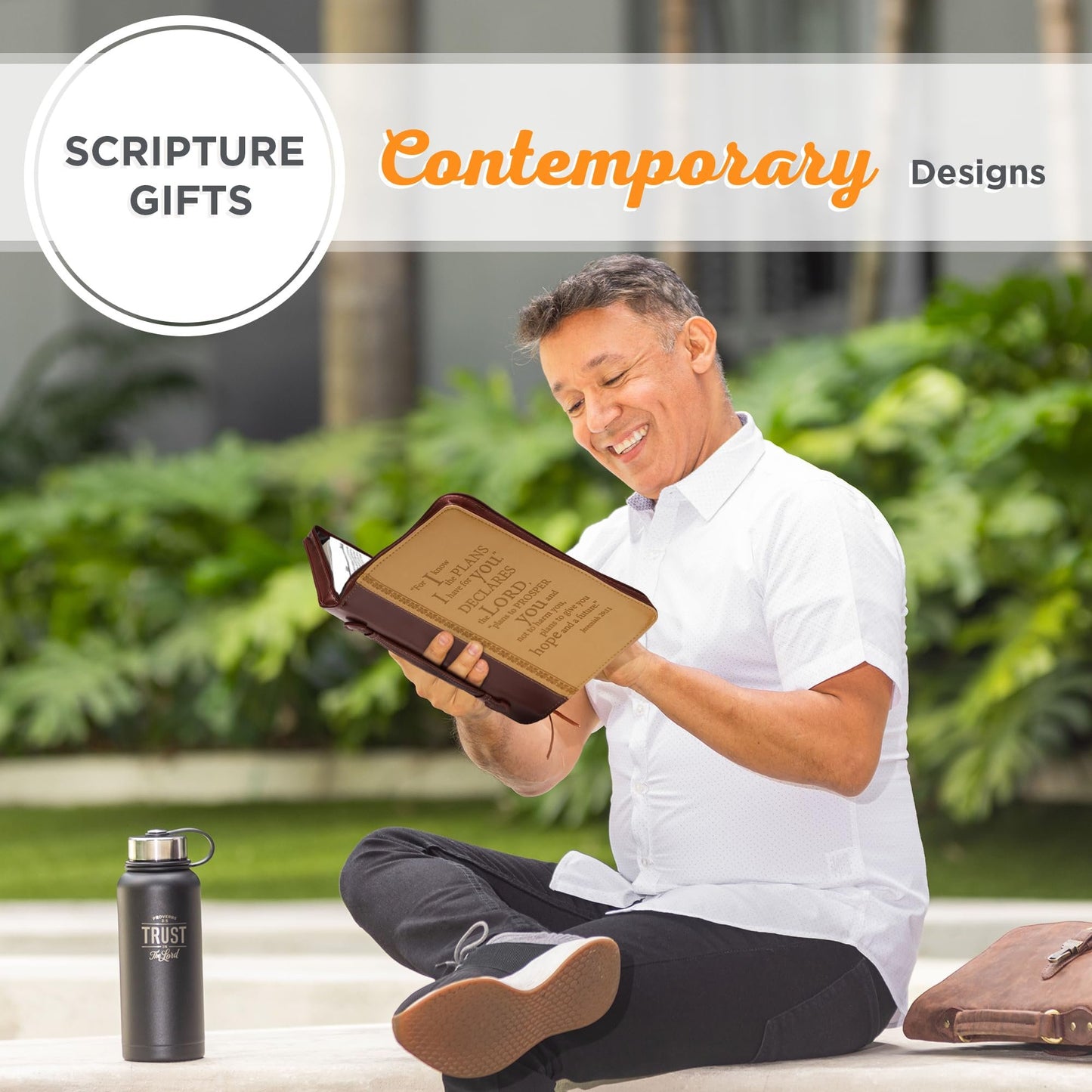 Christian Art Gifts Men's Classic Bible Cover I Know The Plans Jeremiah 29:11, Brown/Tan Faux Leather