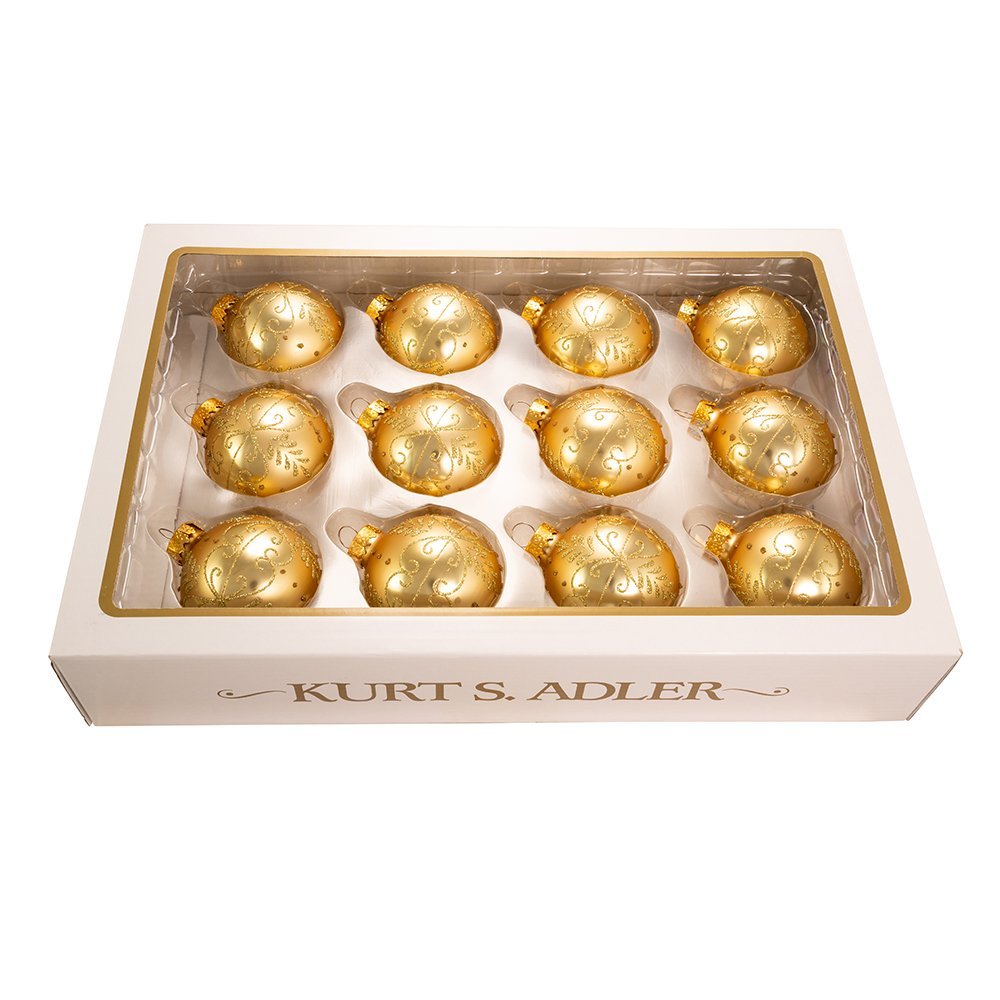 Kurt S. Adler Kurt Adler 60mm Gold Glass Ball Set of 12 Ornament Set, 12 Piece,Christmas