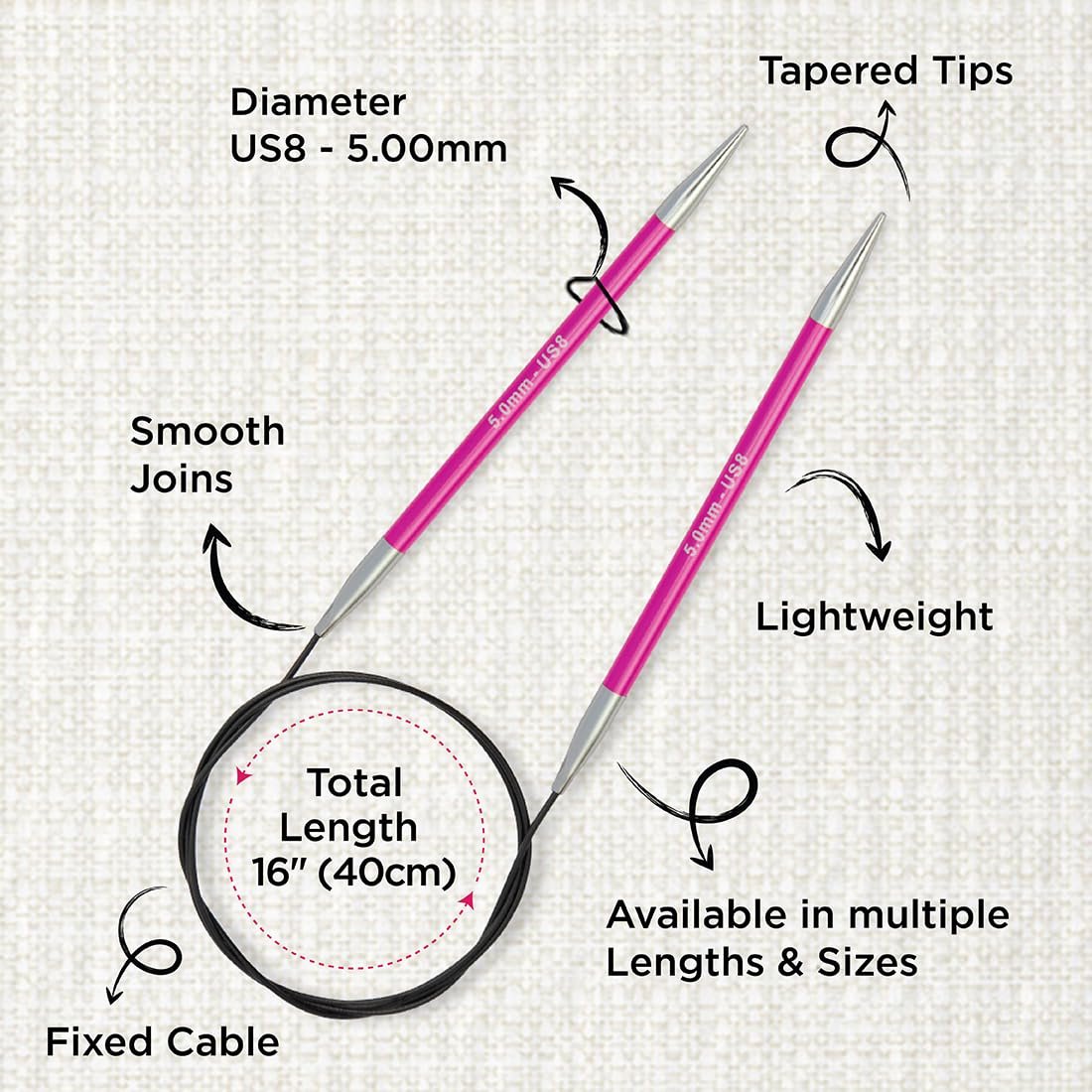 KnitPro Zing Fixed Circular Needles 16" (40cm)