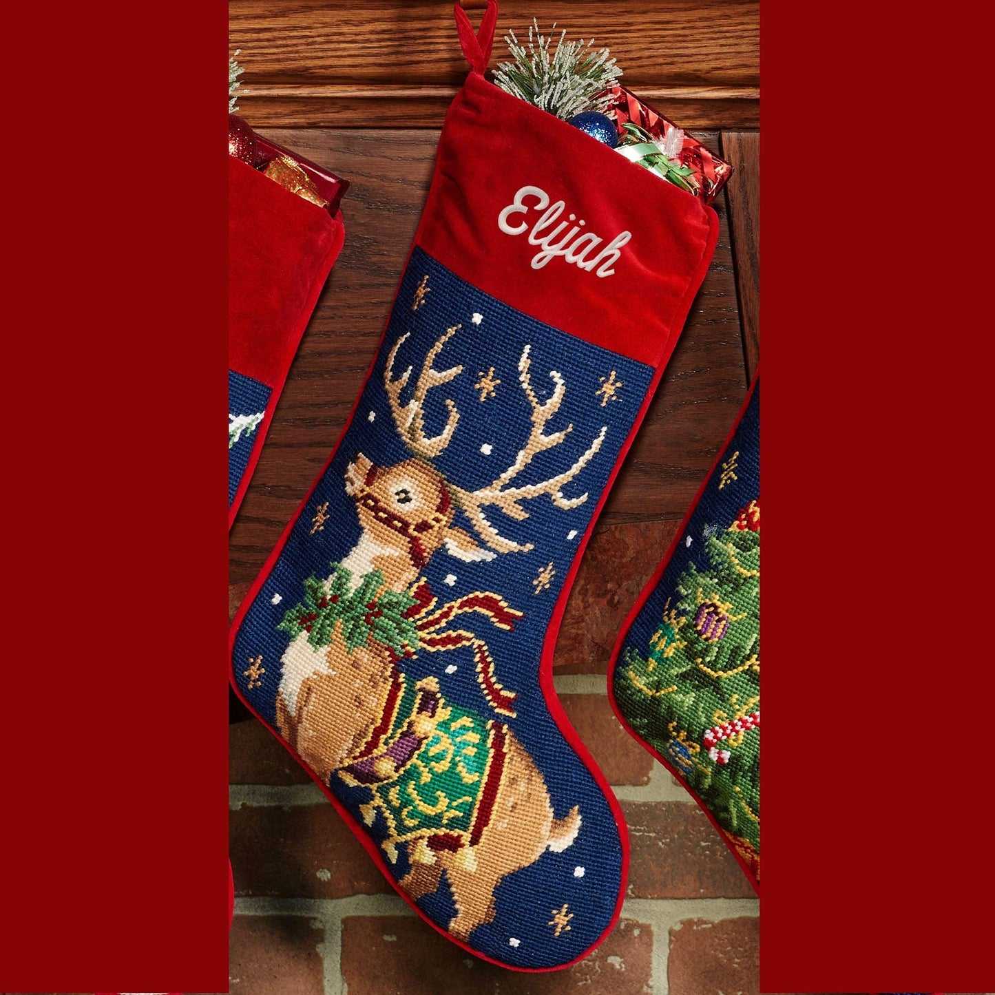 Peking Handicraft Reindeer Deer Needlepoint Christmas Stocking, Wool, 11 x 18 Inches