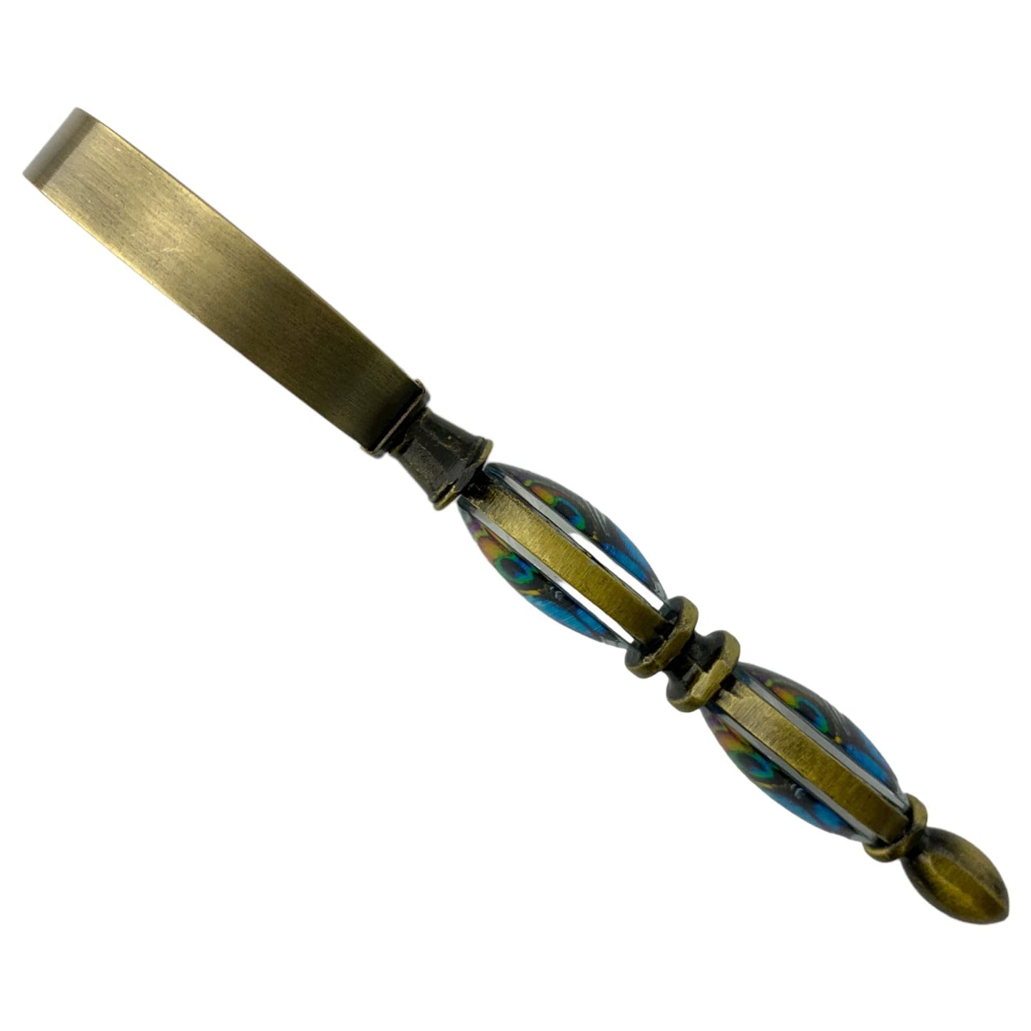Value Arts Blue Butterfly and Peacock Feather Magnifying Glass, Brass and Glass, 6 Inches Long