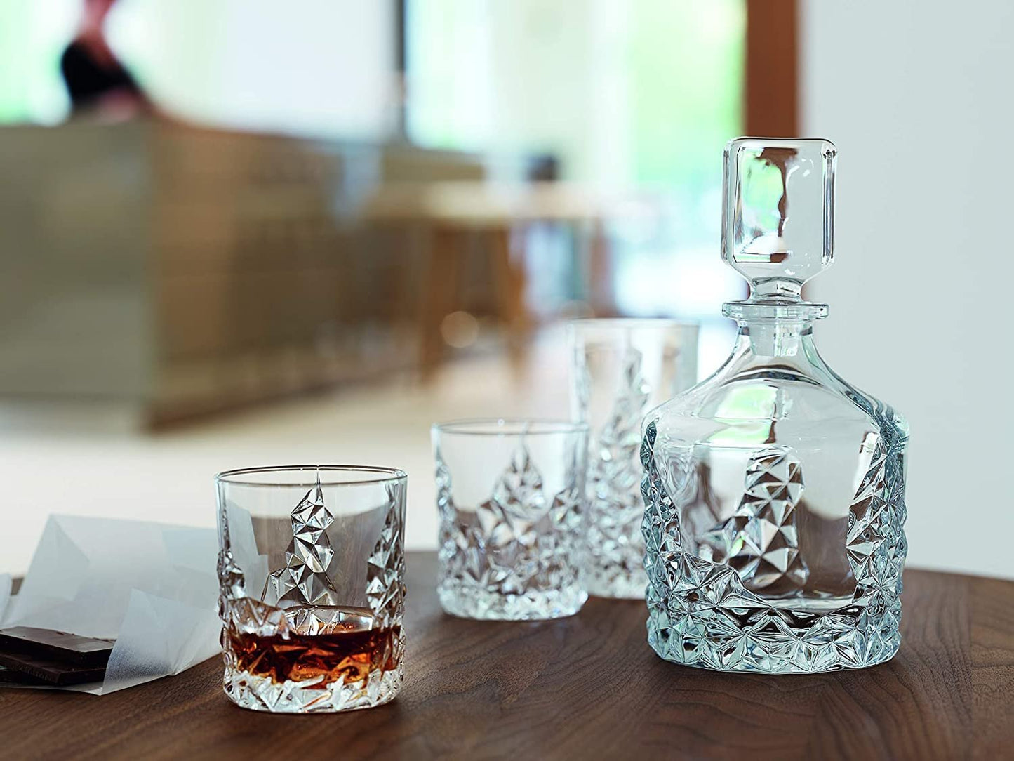 Nachtmann Sculpture 3-Piece Crystal Whiskey Set - 26.5oz Decanter with Stopper & 12oz Tumblers, Luxurious Glassware for Elegant Home Bars & Whiskey Enthusiasts - Durable Modern Glass Collection