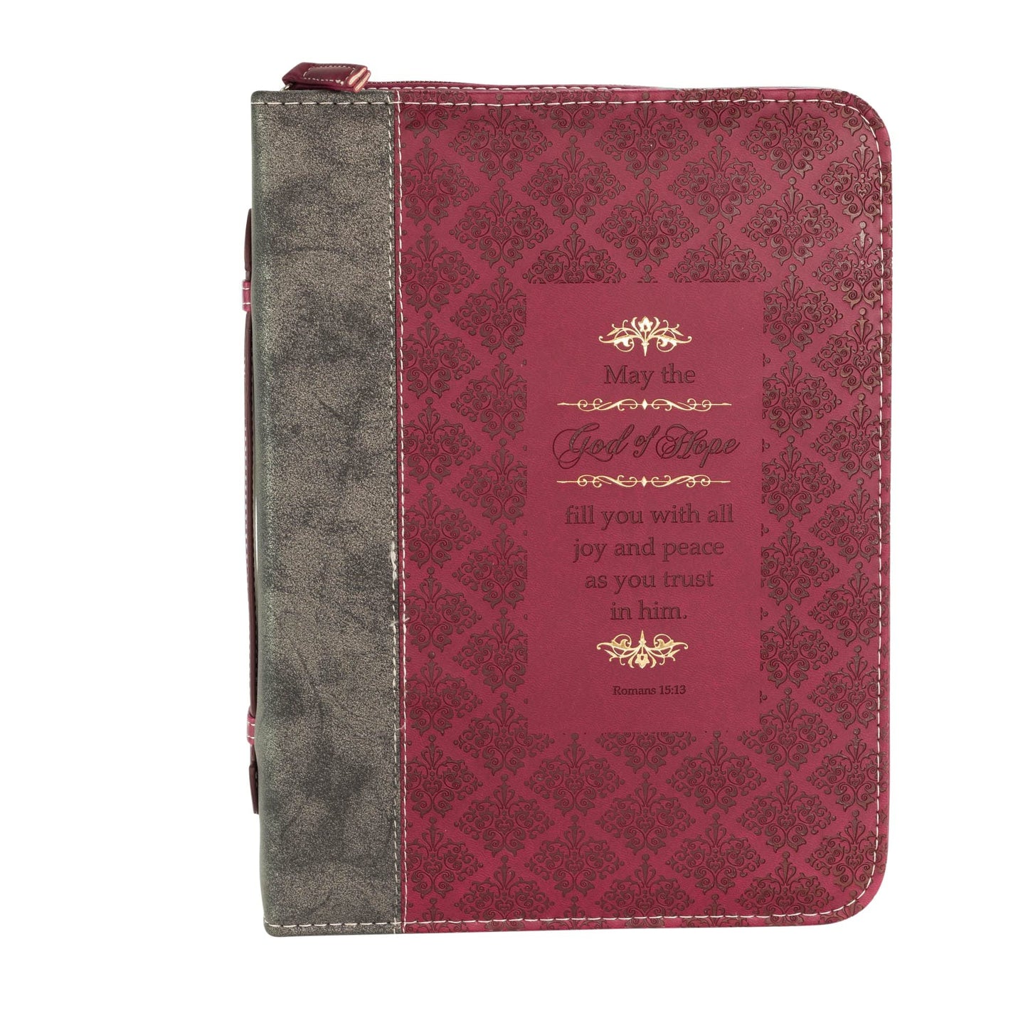 God of Hope Joy Peace Romans Black and Burgundy Large Faux Leather Bible Cover