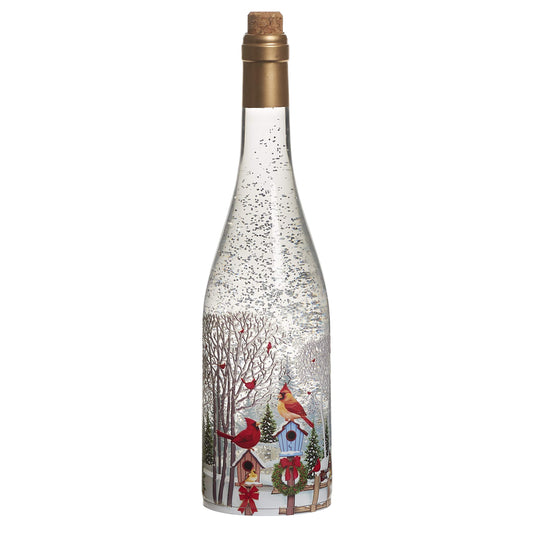 Roman, 11.75" H Lighted Swirl Christmas Cardinal Wine Bottle, Christmas Confetti Lite, Unique Decoration