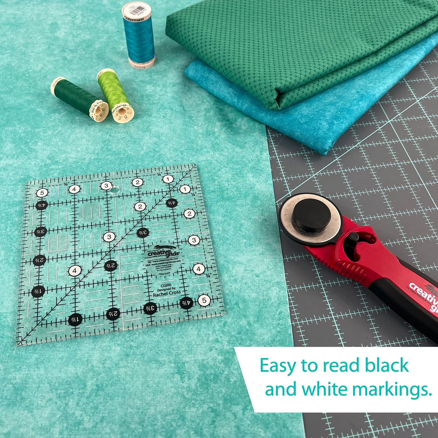 Creative Grids Quilt Ruler 5-1/2in x 5-1/2in Square – CGR5 – Made in USA, Non-Slip Grip Acrylic Quilting, Sewing, Crafting, Patchwork Ruler for Measuring & Cutting Fabric