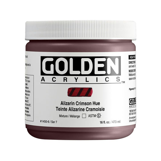 GOLDEN Heavy Body Acrylics, Alizarin Crimson Hue, 16 fl. oz. Jar, Professional Acrylic Paint, Transparent