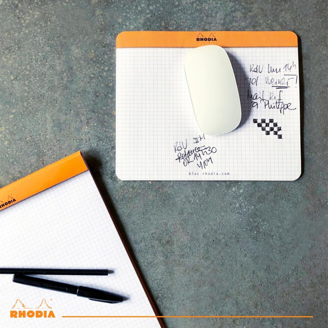 Rhodia 19410C - Mouse Mat Notepad, 19x23cm, Squared, 30 Detachable Sheets, Clairefontaine Paper 80g, Non-Slip Base