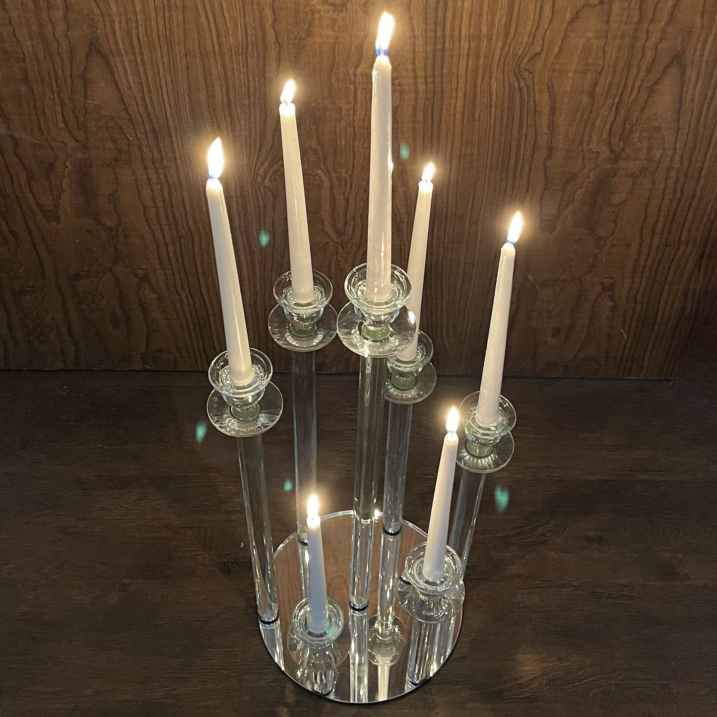 Allgala 23Inch (58CM) Glass Candleabra Tall 7-Cup Crystal Solid Glass Cylinder Tube Rod Candle Holder for Taper-Candle Candlesticks for Home Party Event Wedding Bridal Shower