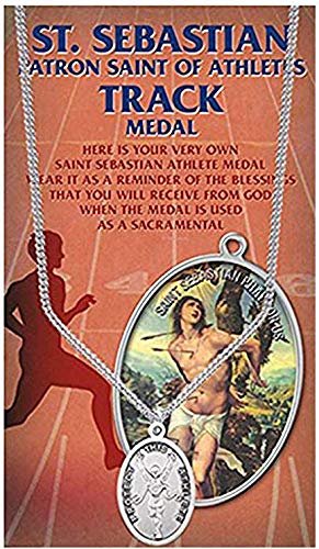 WJH Track Saint Sebastian Pewter Medal on 24 Continuous Chain, Double-Sided Medal