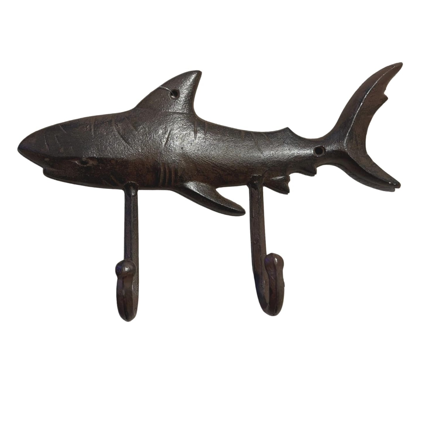 Moby Dick Shark Double Wall Hook Cast Iron Antiqued Brown