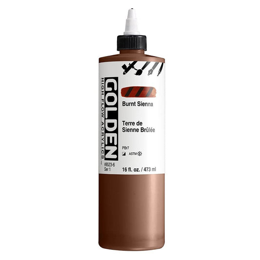 High Flow Acrylics by GOLDEN, Burnt Sienna, 16 fl. oz. Bottle, Professional Acrylic Paint, Semi-Opaque