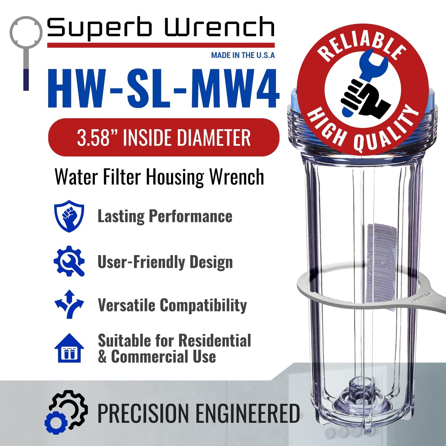 Superb Wrench HW-SL-MW4 Replacement Filter Housing Wrench, Silver/Blue