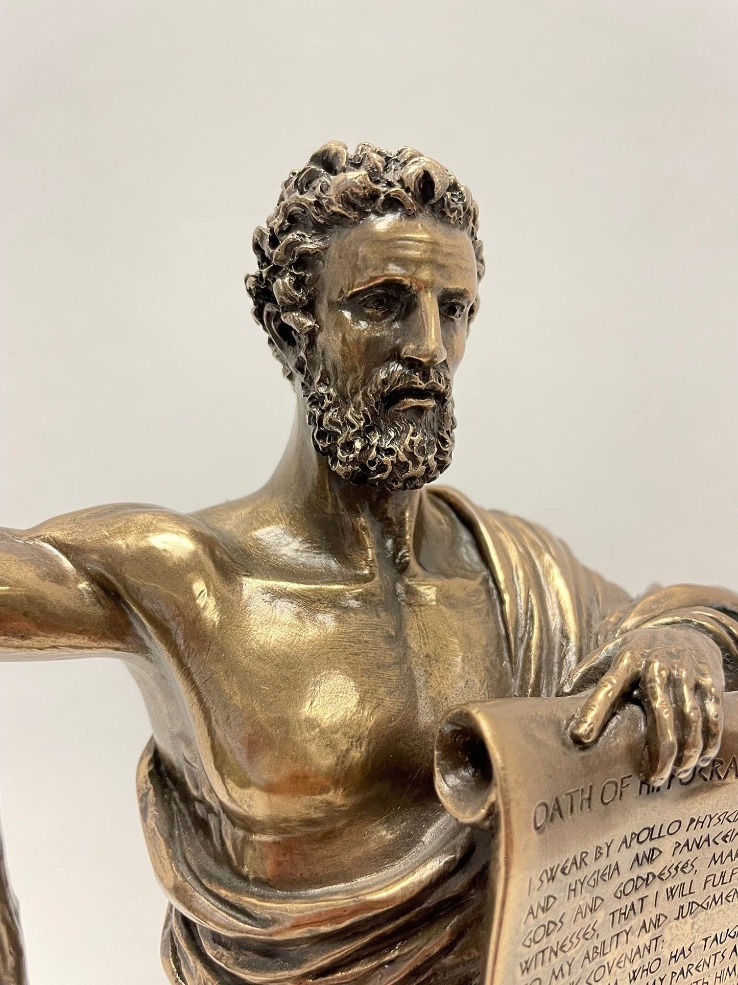 Religious Gifts Ancient Greek Figure Hippocrates of Cos with Hippocratic Oath Cold Cast Bronze Statue White