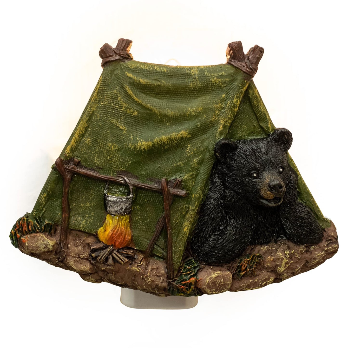 Slifka s Co. Black Bear Green Tent 4 x 4.25 Resin Plug in Night Light, (X2665)