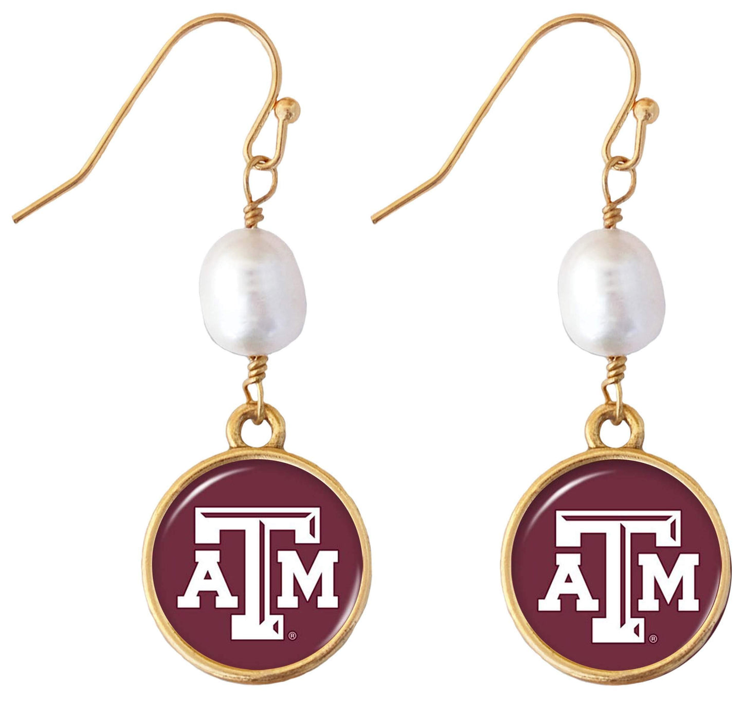 Texas A&M Aggies Diana Gold and Pearl Dangle Earrings Jewelry Gift TAMU