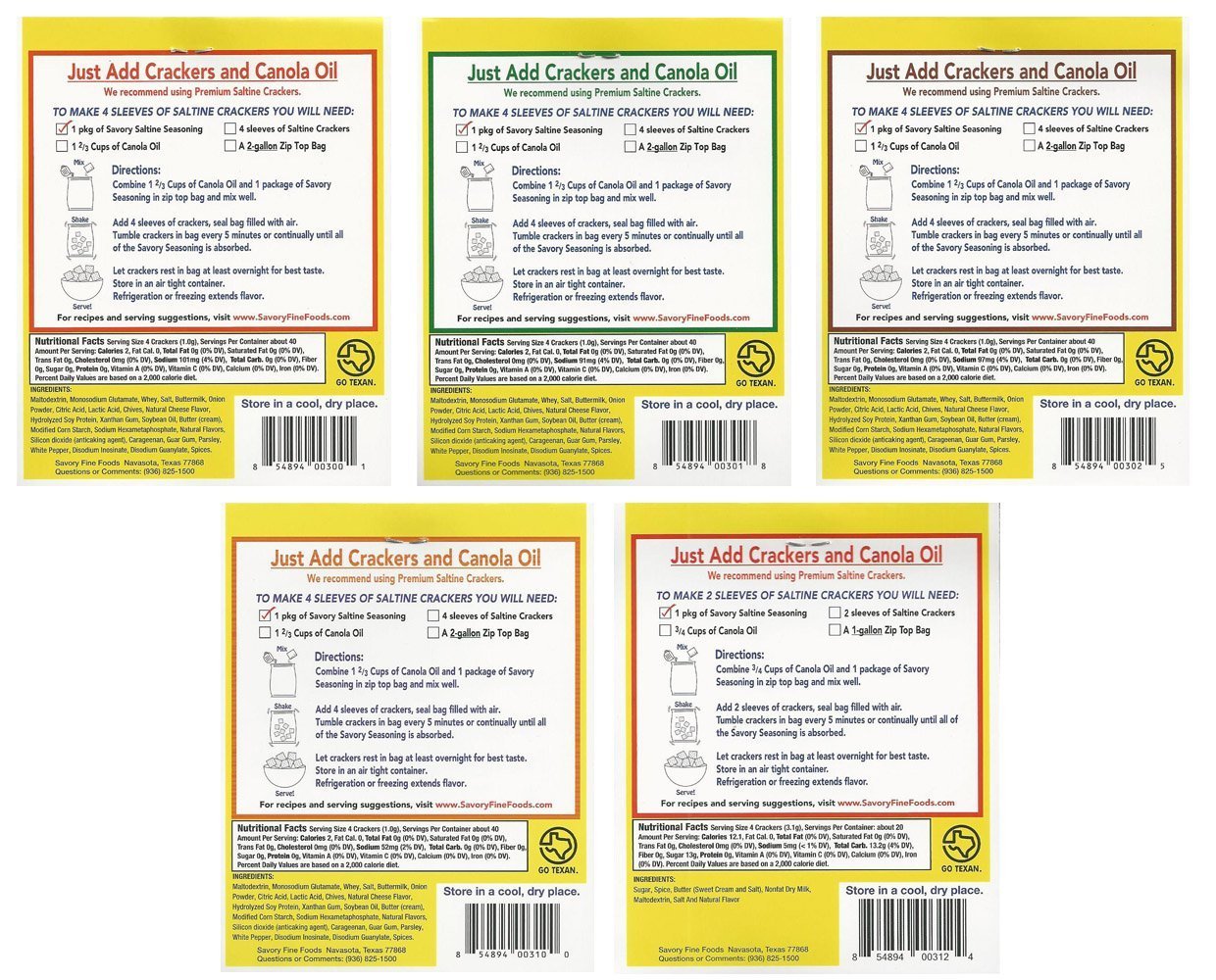 Savory Saltine Seasoning, 1.4 Ounce, Sampler Set, 5 Flavors, 5 Pack