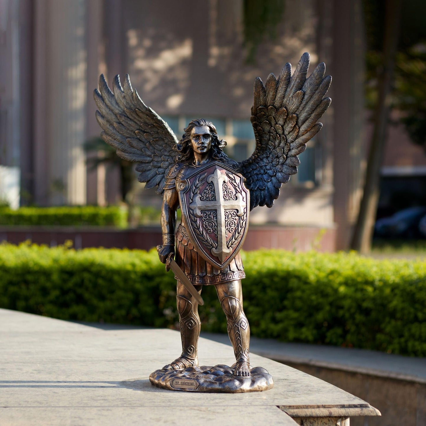 Veronese Design 28 3/4 Inch Saint Michael Archangel Sword and Shield Cold Cast Resin Bronze Finish Sculpture