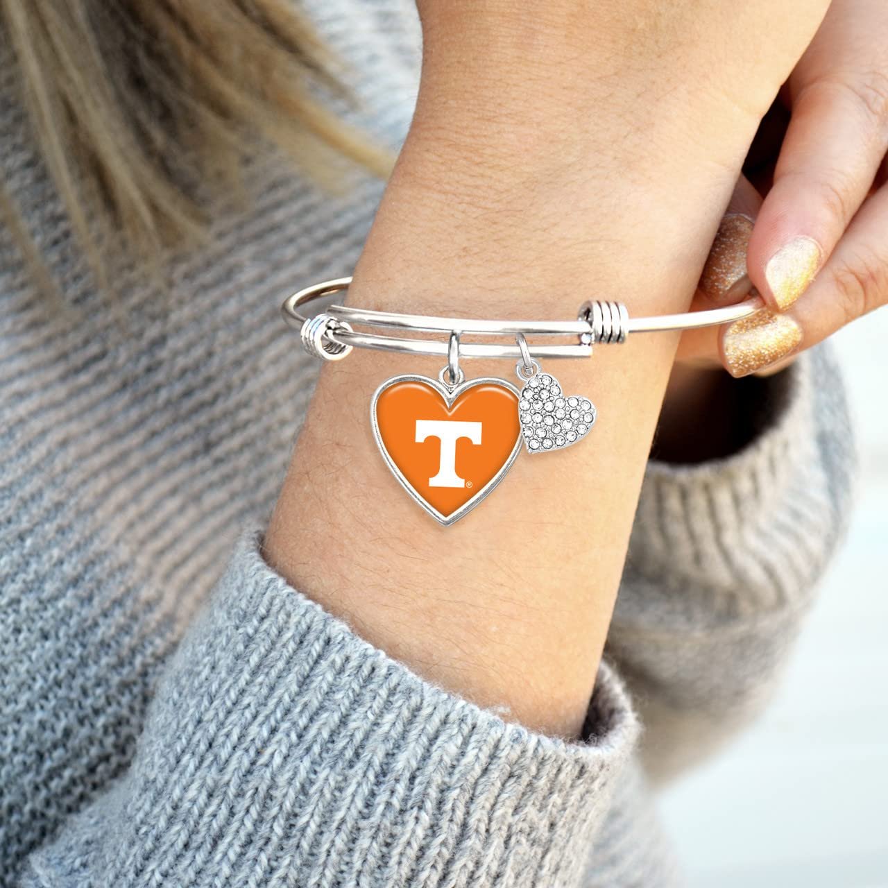 Tennessee Volunteers Amara Crystal Heart Silver Bangle Bracelet Jewelry Gift UT