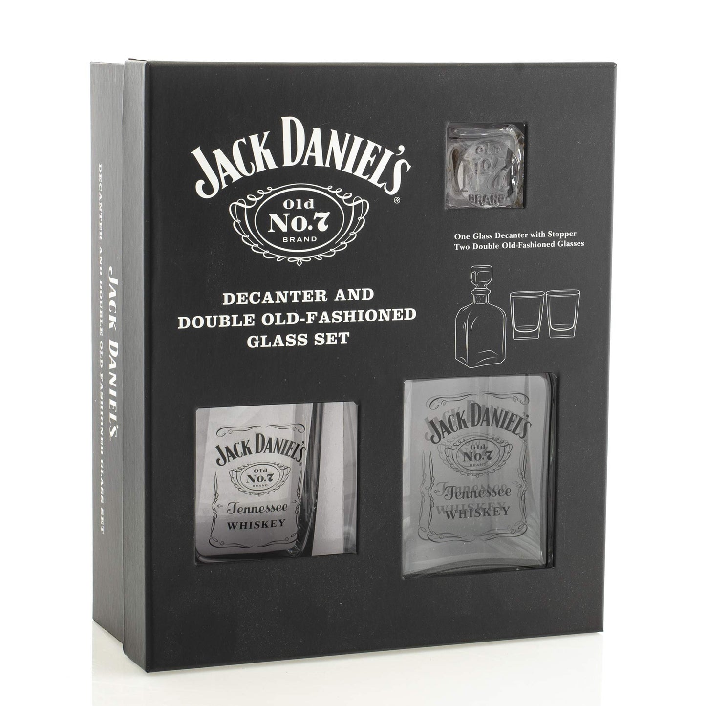 M. Cornell Jack Daniel's Bottle Design 3 Piece Decanter & Double Old Fashioned Glasses Set