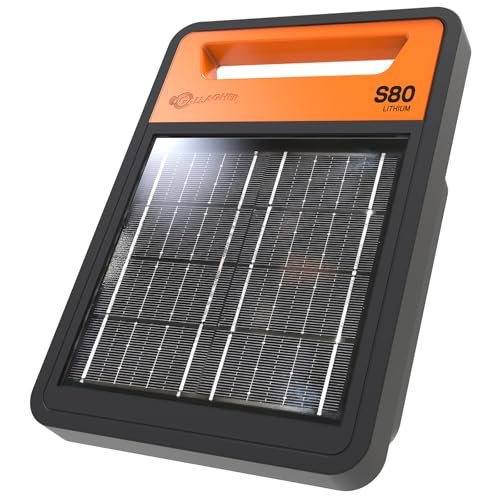 Gallagher S80 Solar Electric Fence Charger | Powers Up to 25 Miles of Electric Fencing | Lithium Battery Technology | 0.8 Joule Solar Energizer for Poultry, Livestock, Gardens, and Wildlife Exclusion
