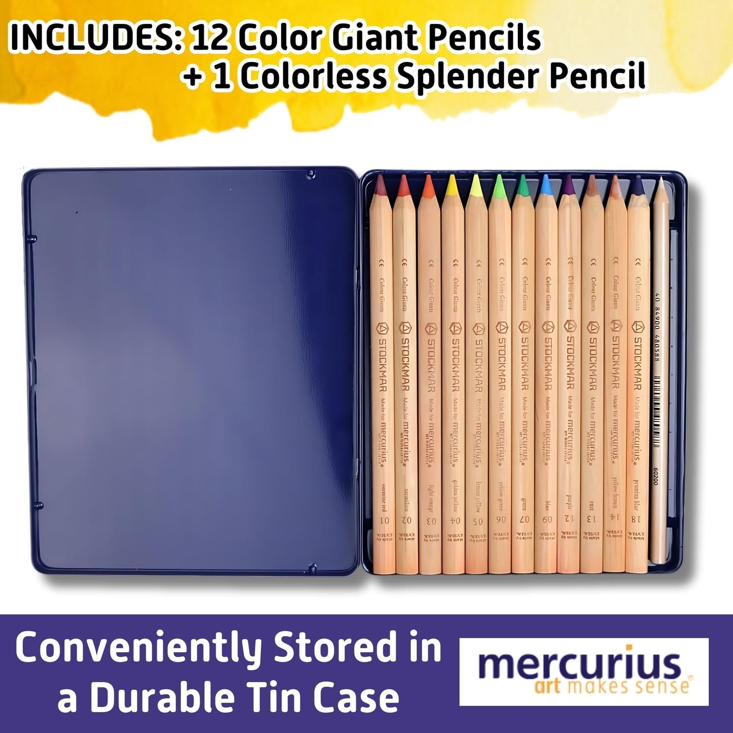Mercurius AMS Color Giant Pencils, Set of 12 in Tin Case