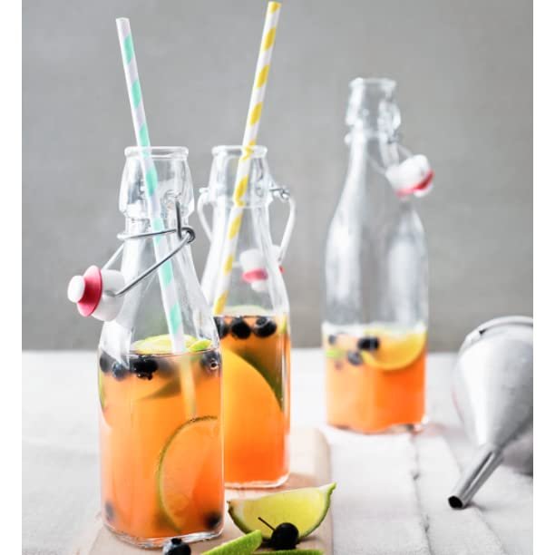 Bormioli Rocco Swing Top Glass Bottle (Set of 4) - Reusable Container with Secure Metal Clasp, Ideal for Homemade Juices, Oil Infusions, Condiments, Mixers - Everyday Drinking Glasses