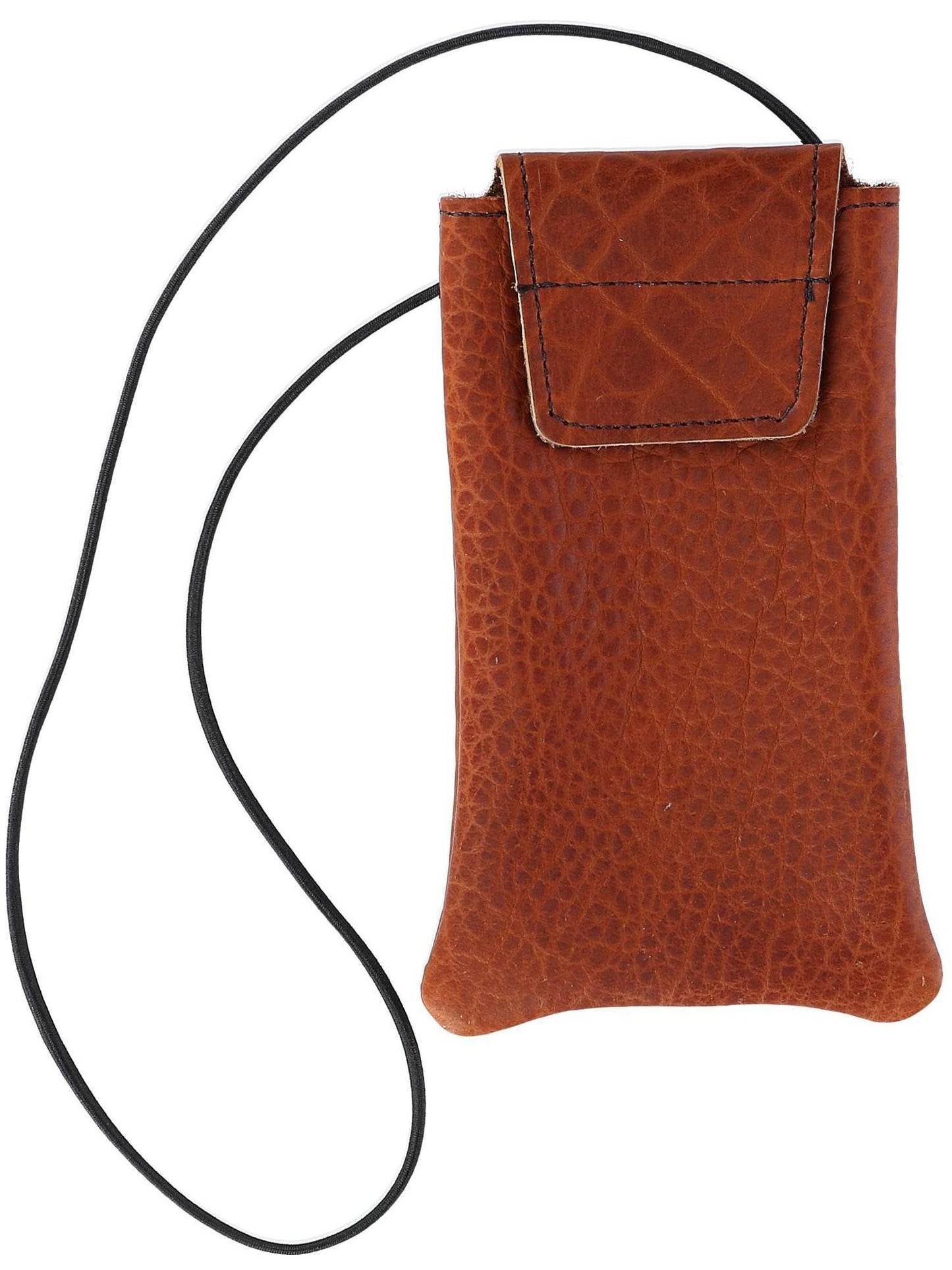 Boston Leather Textured Bison Leather Eyeglass Case with Neck String, Tuscan