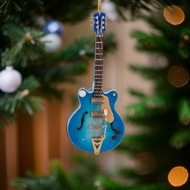 Broadway Gift Co Navy Fade Electric Guitar 5 inch Wood Hanging Ornament with Red Gift Box