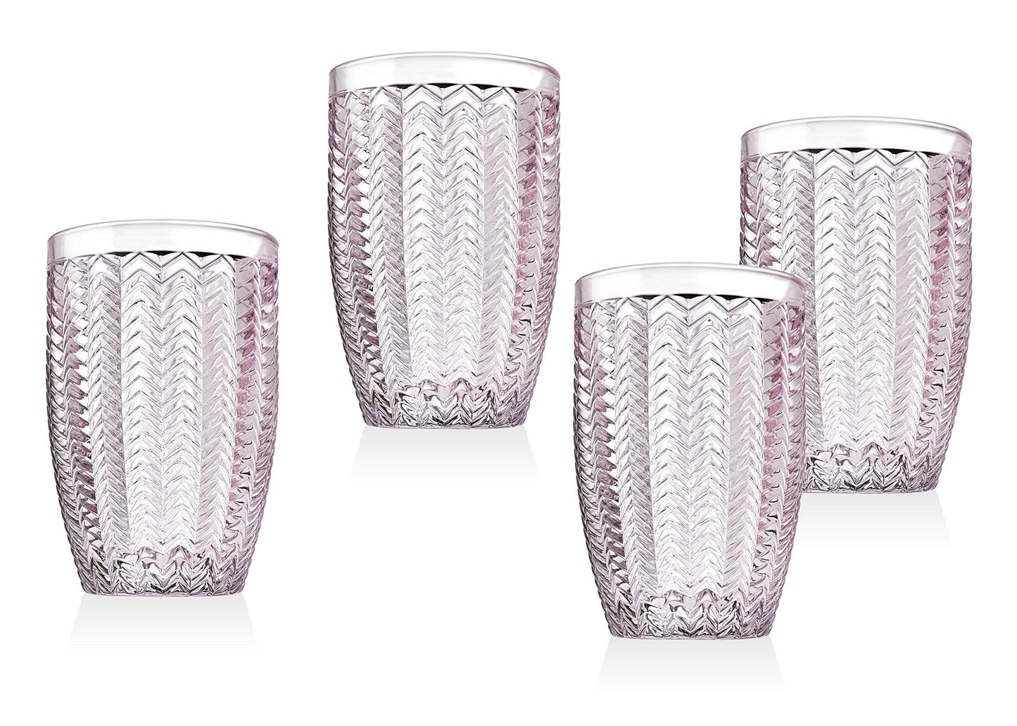 Twill Highball Glasses Beverage Glass Cup by Godinger – Rose Pink – Set of 4
