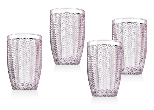 Twill Highball Glasses Beverage Glass Cup by Godinger – Rose Pink – Set of 4