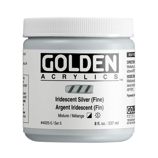 Heavy Body Acrylics by GOLDEN, Iridescent Silver (Fine), 8 fl. oz. Jar, Professional Acrylic Paint, Semi-Opaque